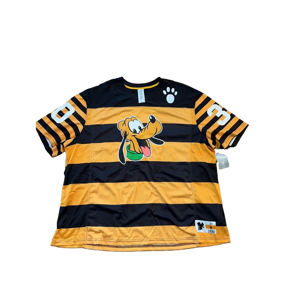 Walt Disney World Pluto Sports Jersey Shirt Adult XXL Black Yellow Striped NWT